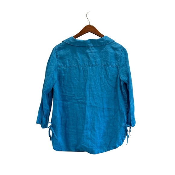 Sigrid Olsen 100% Linen Tunic Women Medium Blue Long Sleeve Boho Pullover Top - Picture 4 of 6